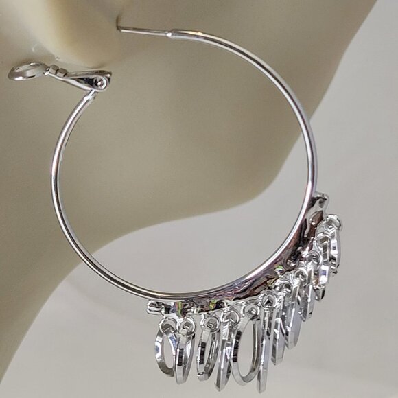 Silver Tone Hoops With Rings - Picture 3 of 14